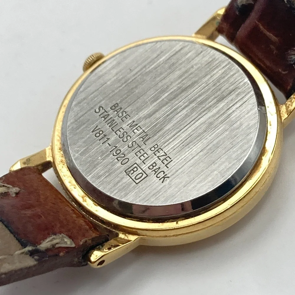 Vintage Lorus Women's Watch 24mm Gold Tone V811-1920 Brown Band New Battery 8.5